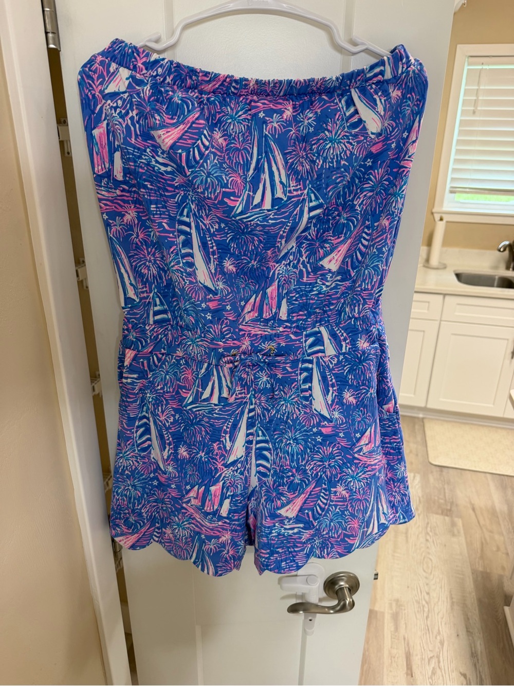 Lilly Pulitzer Blue & Pink Sailboat Strapless One-Piece Romper